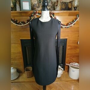 Taylor Sleeveless Black Sheath Dress With Fringe Down The Arms
